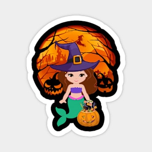 Mermaid pumpkin witch Magnet