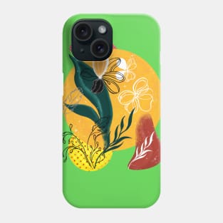 Abstraction. Yellow circle, green leaf. Phone Case