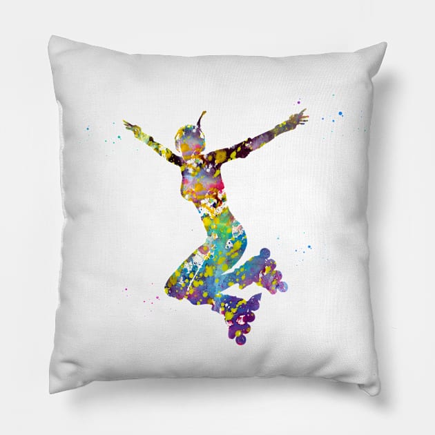 Roller skating girl Pillow by erzebeth