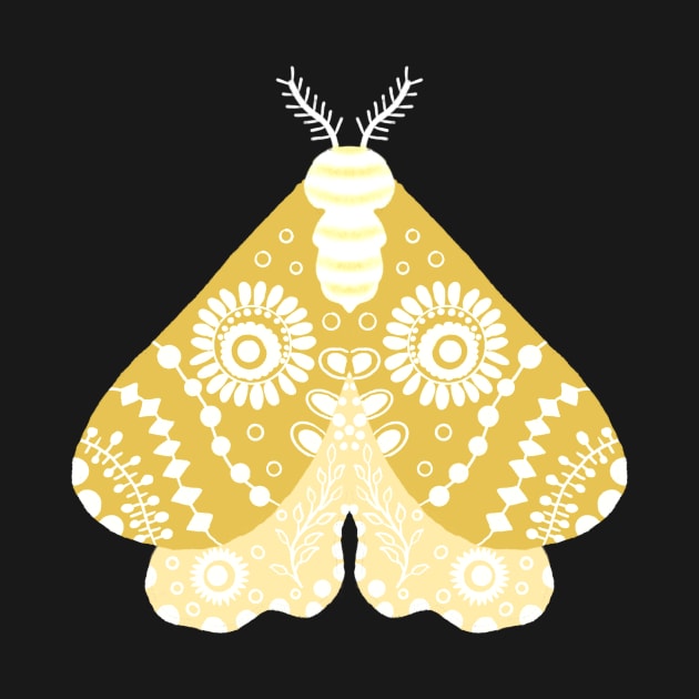 Folk Art Moth in Gold by MarcyBrennanArt