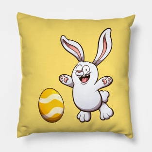 Cute Jumping Easter Bunny With Easter Egg Pillow