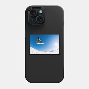 Snowboarder jumping against blue sky Phone Case