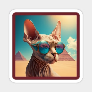 Sphinx cat with glasses looking to the side on the background of the pyramids Magnet