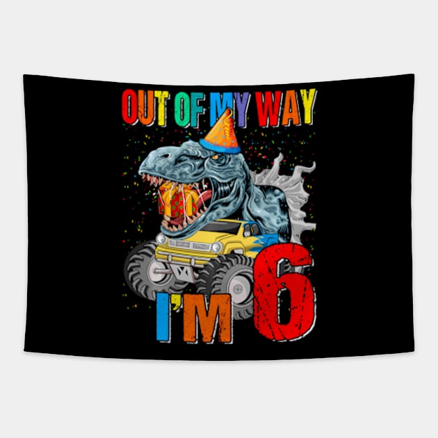 Kids 6Th Birthday Boy Monster Truck Cake Out Of My Way Tapestry by Zoe Hill Autism