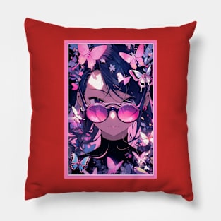 Aesthetic Anime Girl Pink Rosa Black | Quality Aesthetic Anime Design | Chibi Manga Anime Art Pillow