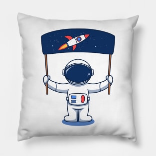 Astronaut Holding Space Flag Pillow