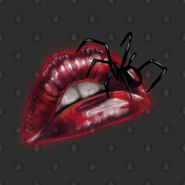 Dark Academia Sexy Spider Red Lips Punk by ISFdraw