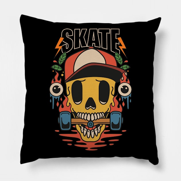 Skull Skate Illustration Pillow by Mako Design 