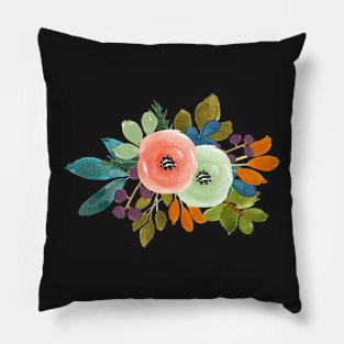 Watercolor flower, Coral+Mint Green Pillow