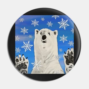 Funny Polar Bear Art with Snowflakes Fun Winter Home Decor and Gifts Pin