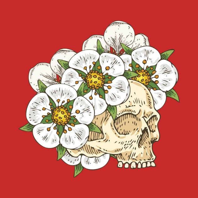 Voodoo Skull in White Flower Wreath by deepfuze