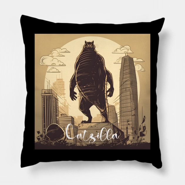 Catzilla Pillow by ArtRoute02