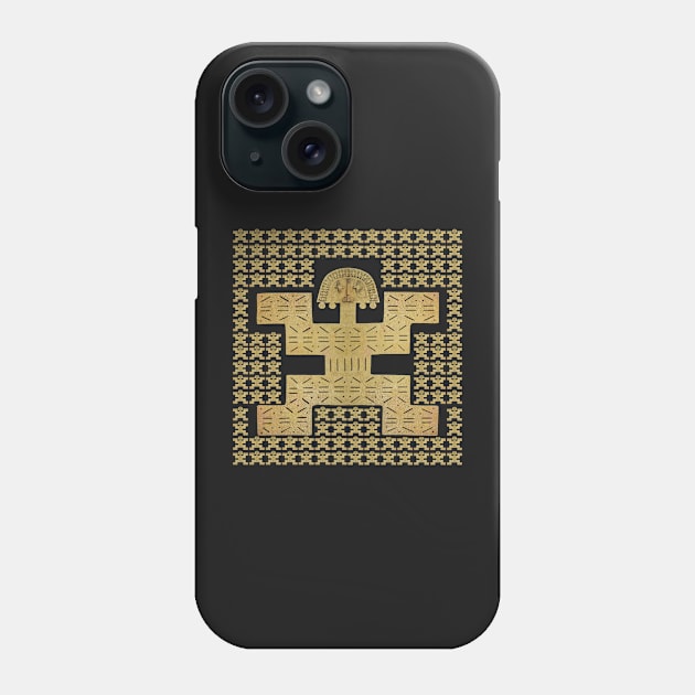 Digital Rendering of a Pre-Columbian Pectoral Pattern in Gold Leaf on Black Phone Case by Diego-t