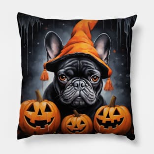 Halloween Black French Bulldog Pillow