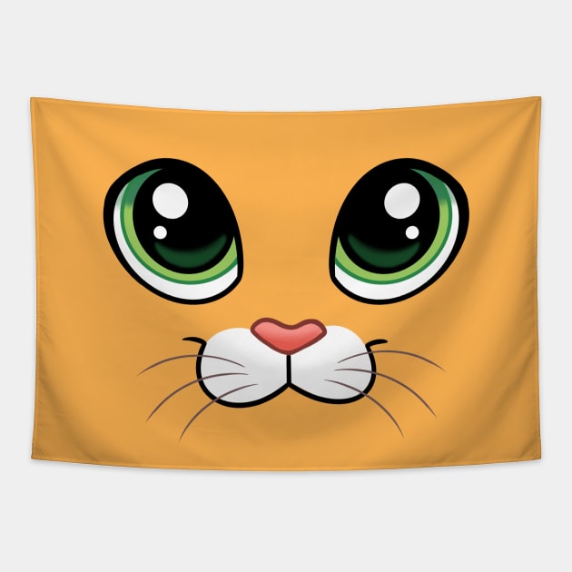 Happy Cat Face with Big Eyes - Closed Mouth Tapestry by Cute Critters