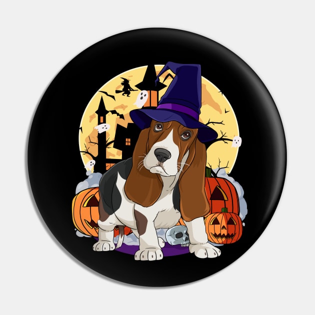 Basset Hound Scary Dog Halloween Witch Pumpkin Pin by Noseking