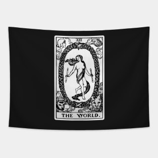 XXI. The World Tarot Card | Black and White Tapestry