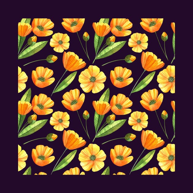 Botanical Floral Seamless pattern - yellow poppies by redwitchart