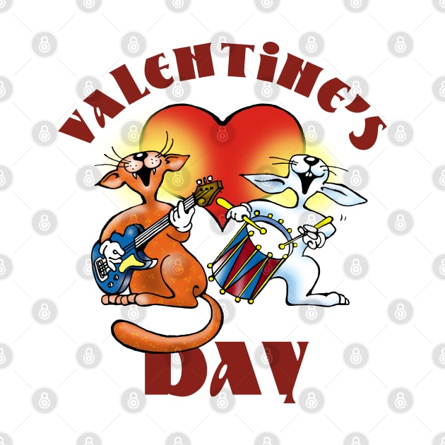 Funny Colorful Valentine's Day Musical Singing Cat Band by ROSHARTWORK