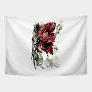 Dark Poppy Watercolor Painting Tapestry