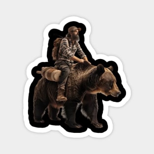 men and grizzly bear Magnet