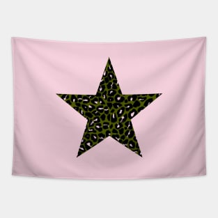 Leopard Print Star in Green, Black and Light Pink Tapestry