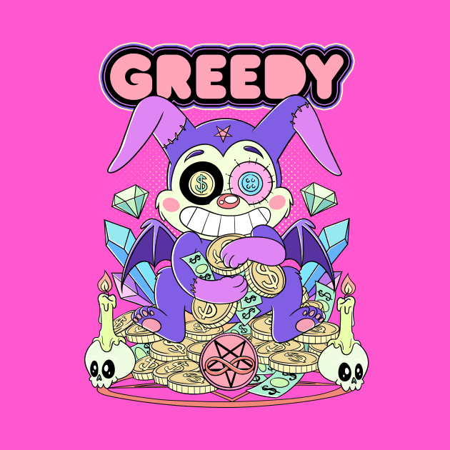 Cute Kawaii Mammon Greedy Money Pastel Bubble Goth Art by Juandamurai