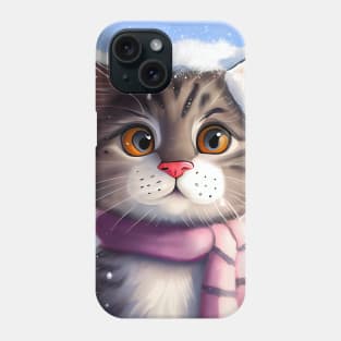 Lovely Cute Cat and Fluffy Cat Closeup in Winter Scenery Phone Case