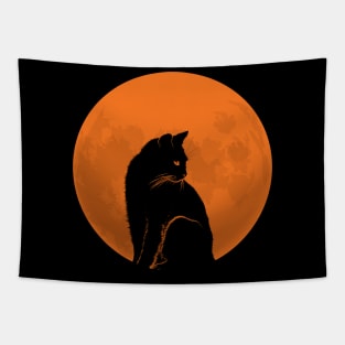 Black Cat and Full Moon Tapestry