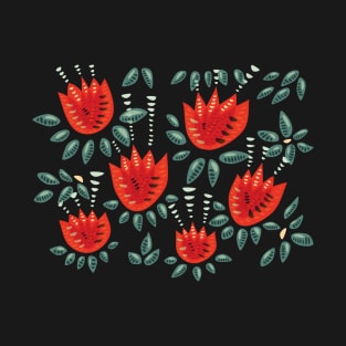 Abstract Red Tulip Floral Pattern T-Shirt