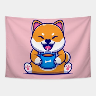 Cute Shiba Inu Dog Holding Hot Coffee Cup Cartoon Tapestry