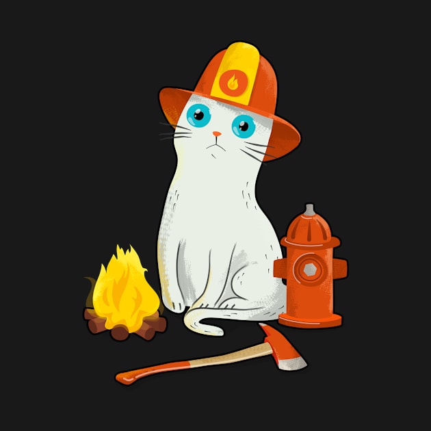 Intense Gaze Fireman Cat - Funny White Cat by zorrorojo