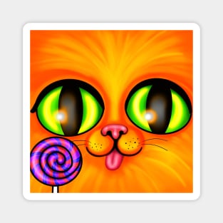 Orange Kitty Face with Lolipop Magnet