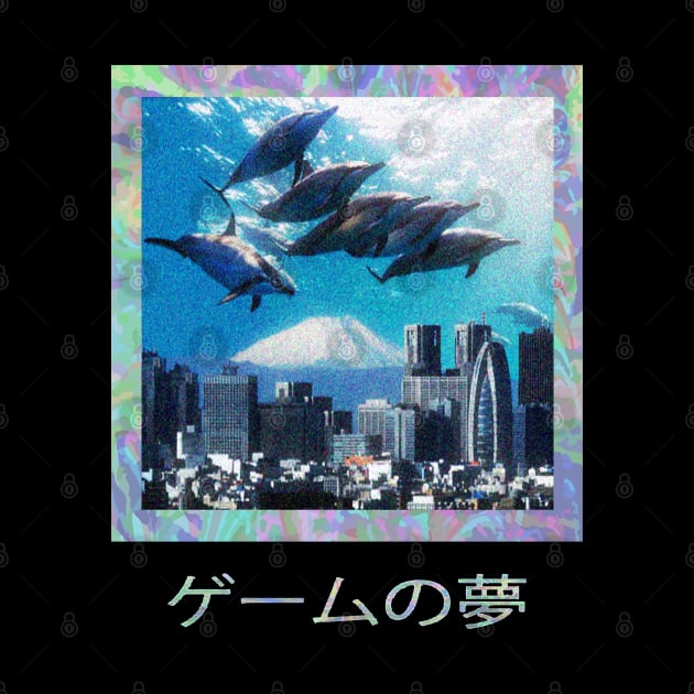 Dolphins Over Tokyo Vaporwave Vaporware Vapor Tumblr Trash Weeaboo Aesthetic by MrWatanabe