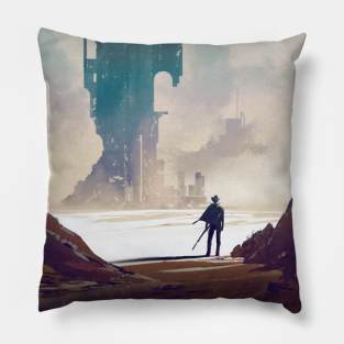 Retro Scifi Western Pillow