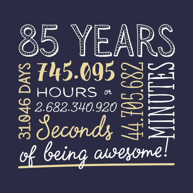 85th Birthday Gifts - 85 Years of being Awesome in Hours & Seconds by BetterManufaktur