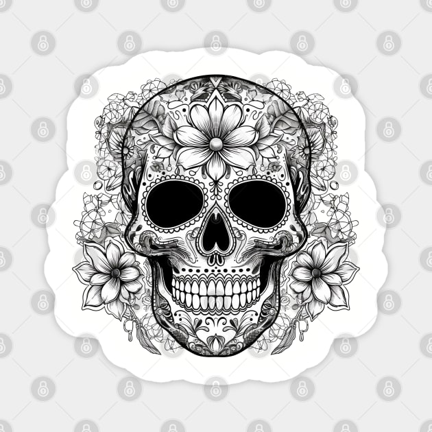 Skull with Flowers Magnet by Saltwater Soul