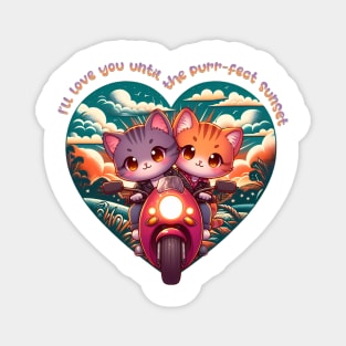 Valentines day kawaii cats on a motorbike Magnet