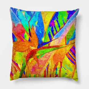 Bird of paradise plant with flower watercolor painting Pillow