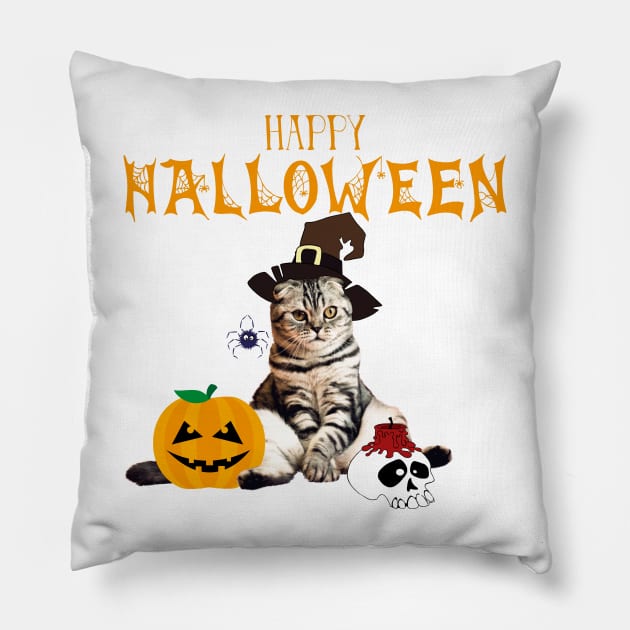 Halloween Cat Witch Costum Pumpkin Spider Skull Gift Pillow by ro83land