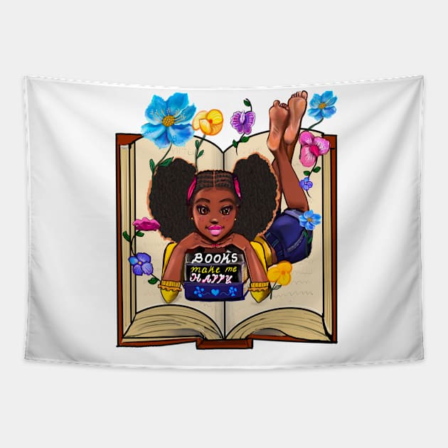 Book lovers Bookish Bookworm Cute Black girl reading for African American girls who love to read books Tapestry by Artonmytee