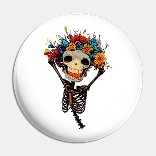 Funny floral skeleton Pin