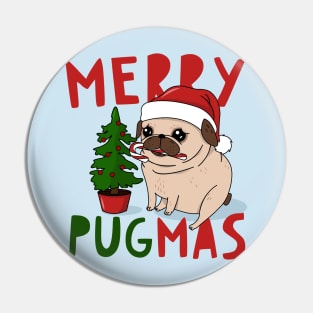 Merry Pugmas // Adorable Christmas Pug with Tree Pin