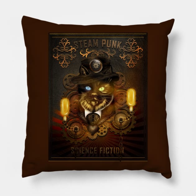 SteamPunk Cat Pillow by hardtbonez