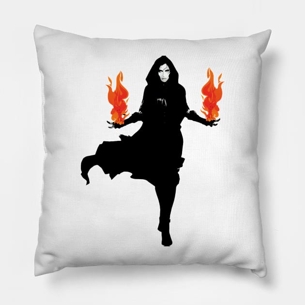 The Sorceress - Summoning Chaos - Flaming Hands Pillow by Fenay-Designs