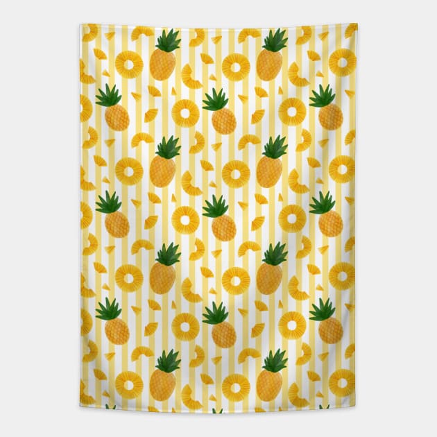 Yellow Pineapple Tropical Summer Pattern Tapestry by Trippycollage