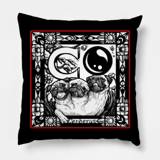 Pug Dog Cerberus - Red Outlined Version Pillow