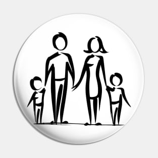 Stick figure family in black ink Pin