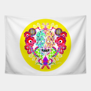 floral catrina ecopop in circle of life the yggdrasil tree pattern in light Tapestry