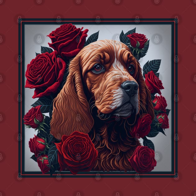 Cocker Spaniel red roses by xlhombat